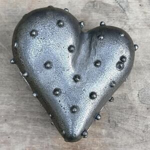 Patrick Meyer Heart Shape Box Nobbed Lidded Trinket Pewter Silver Brutalist